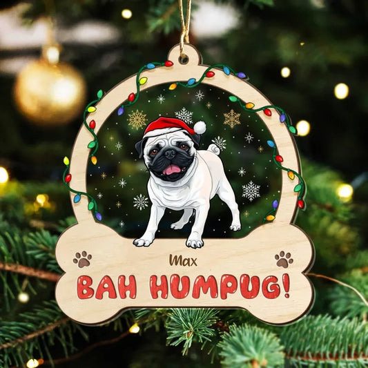 Personalized Humpug 2 Layered Mix Ornament - Christmas Gift Idea For Dog Lover/Pug Owner - Upload Photo - Up to 3 Dogs