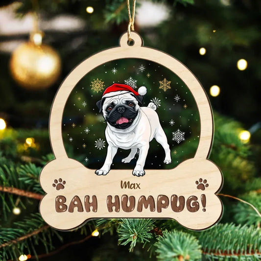 Personalized Humpug 2 Layered Mix Ornament - Christmas Gift Idea For Dog Lover/Pug Owner - Upload Photo - Up to 3 Dogs