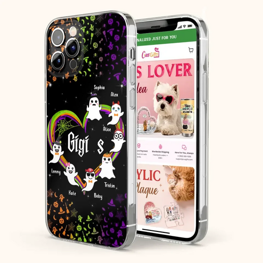 Custom Personalized Grandma & Grandkids Ghost Phone Case - Up to 7 Grandkids - Halloween Gift For Grandma - Case For iPhone And Samsung