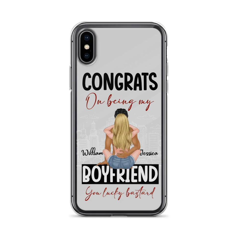 Personalized Couple Phone Case - Gift Idea For Couple/Valentines Day - Congrats On Being My Boyfriend You Lucky Bastard - Case For iPhone/Samsung