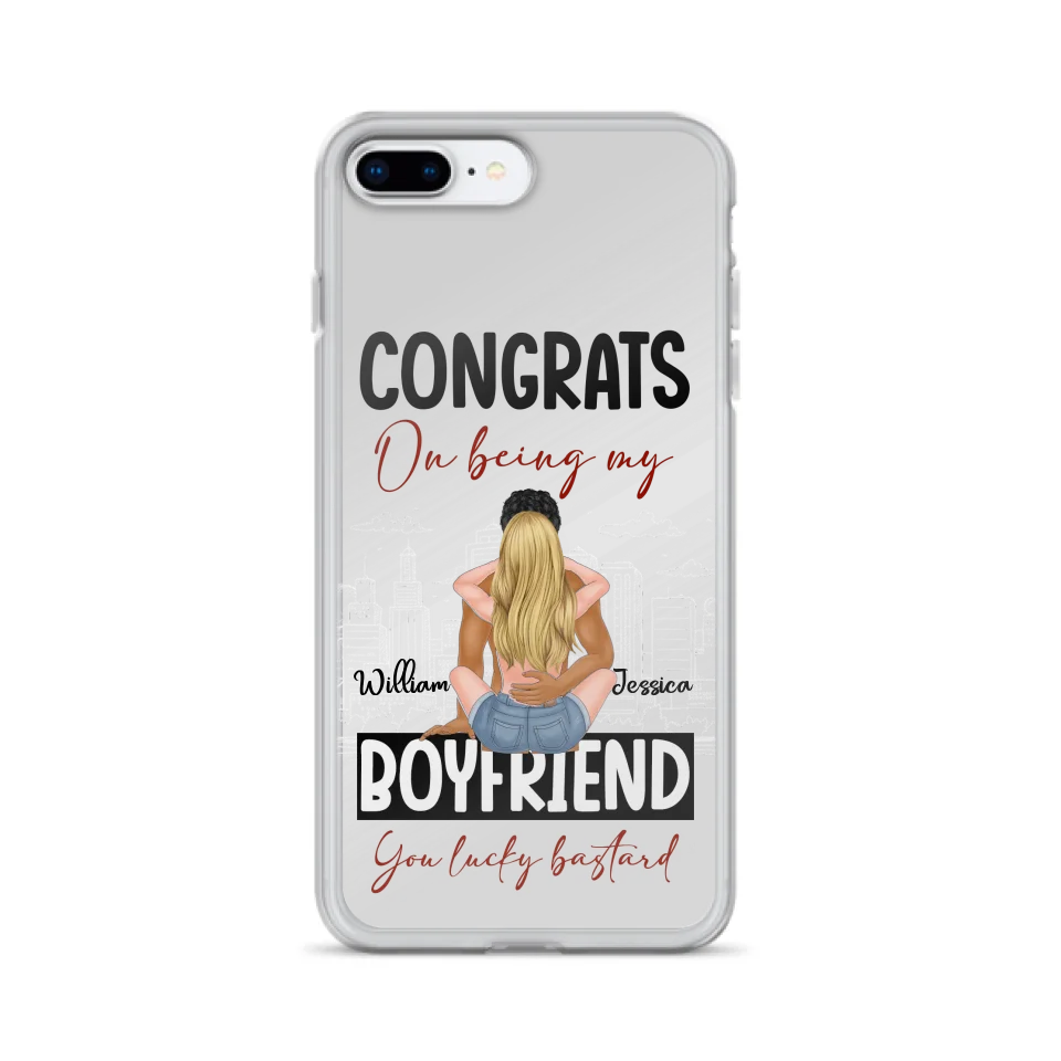 Personalized Couple Phone Case - Gift Idea For Couple/Valentines Day - Congrats On Being My Boyfriend You Lucky Bastard - Case For iPhone/Samsung