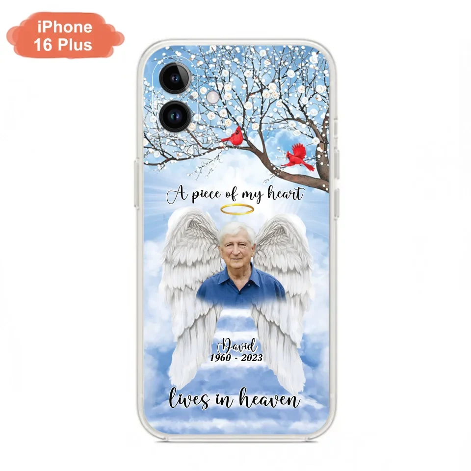 Custom Personalized Memorial Wings Upload Photo Phone Case - Memorial Gift Idea - A Piece Of My Heart Lives In Heaven
