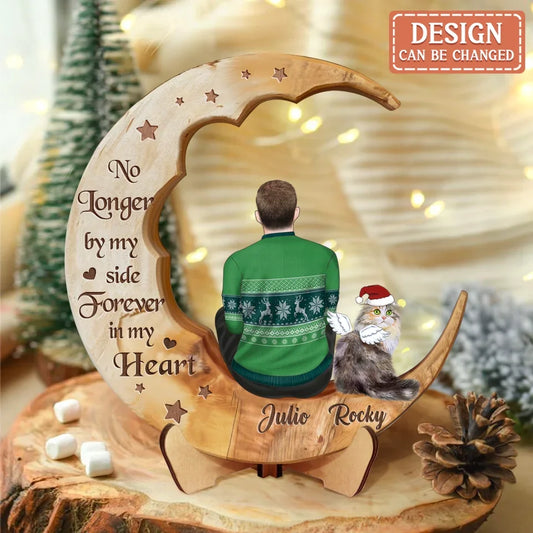 Personalized Memorial Pet Moon Wooden Art - Memorial Gift Idea for Cat/Dog Lover - No Longer By My Side Forever In My Heart