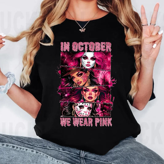 In October Pink Horror Shirt/ Hoodie - Gift Idea For Halloween/ Friend