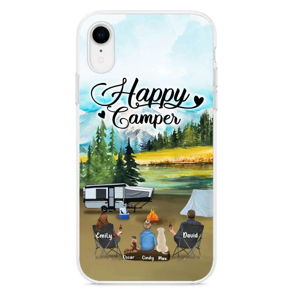 Personalized Camping Phone Case - Parents With 1 Kids And 2 Pets - Best Gift For Family - Happy Camper - Case For iPhone And Samsung