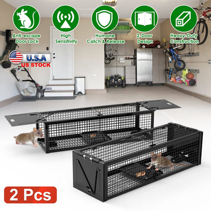2-Pack Humane Live Rat Trap Cage with Dual Doors
