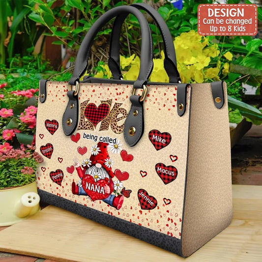 Personalized Grandma PU Leather Handbag With Long Straps - Up to 8 Kids - Gift Idea For Grandma - Love Being Called Grandma