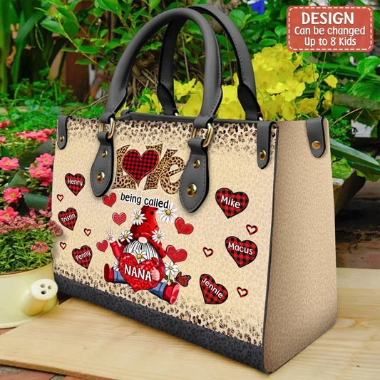 Personalized Grandma PU Leather Handbag With Long Straps - Up to 8 Kids - Gift Idea For Grandma - Love Being Called Grandma