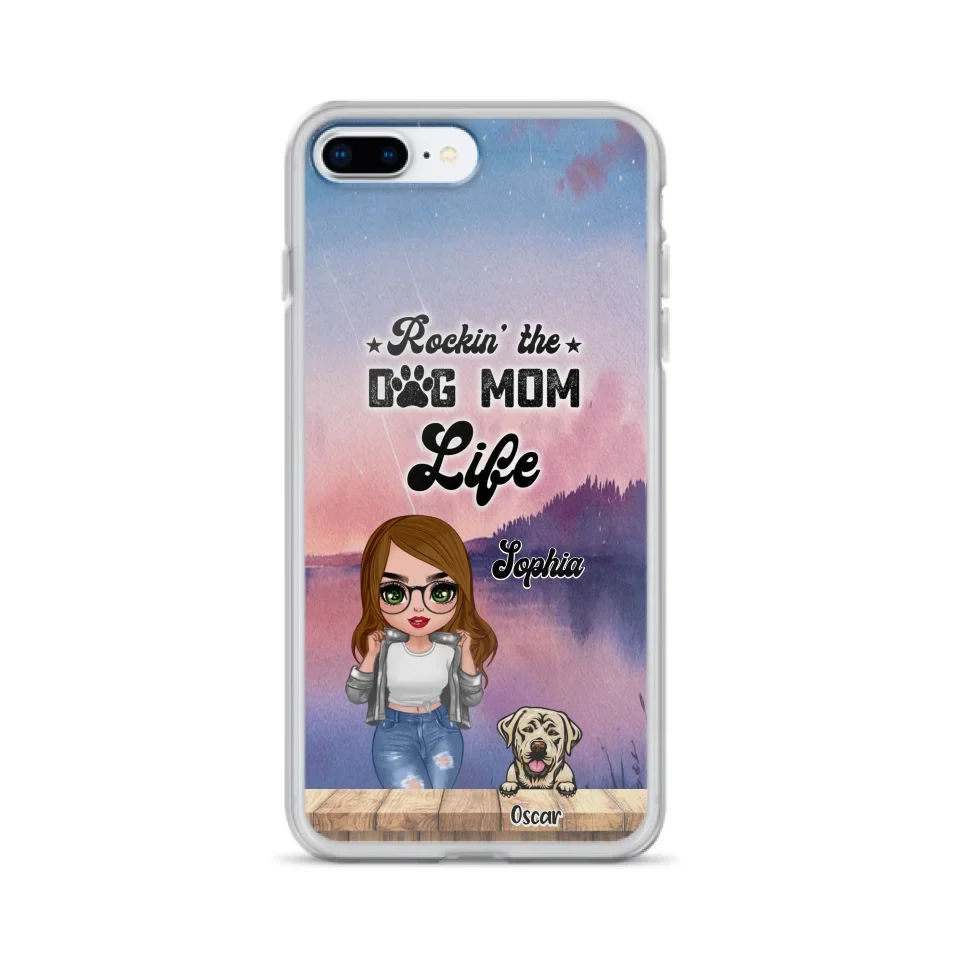 Custom Personalized Dog Mom Chibi Front Phone Case - Gifts For Dog Lover With Up to 4 Dogs - Rockin' The Dog Mom Life - Case For iPhone And Samsung