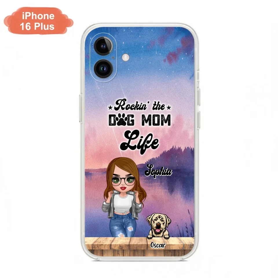 Custom Personalized Dog Mom Chibi Front Phone Case - Gifts For Dog Lover With Up to 4 Dogs - Rockin' The Dog Mom Life - Case For iPhone And Samsung