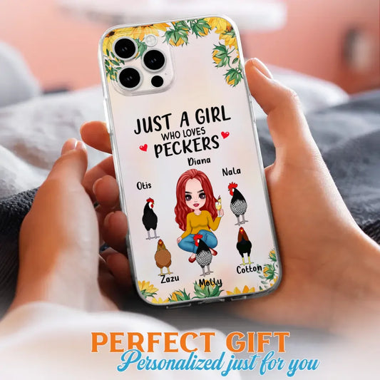 Personalized Chickens Phone Case - Up to 5 Chickens - Just A Girl Who Loves Peckers