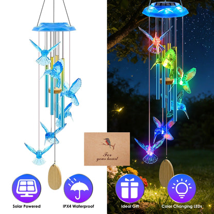 Solar Wind Chime with Color-Changing LED & Aluminum Tubes