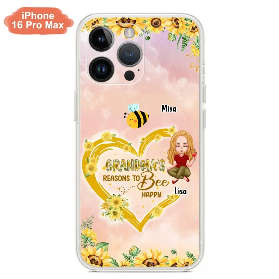 Custom Personalized Grandma Phone Case - Up to 6 Kids - Mother's Day Gift For Grandma - Grandma's Reasons To Bee Happy - Case For iPhone And Samsung