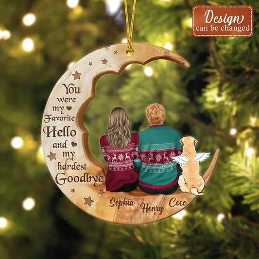Personalized Memorial Pet Moon Wooden Ornament - Memorial Gift Idea For Dog/Cat/Rabbit Lover - No Longer By My Side Forever In My Heart
