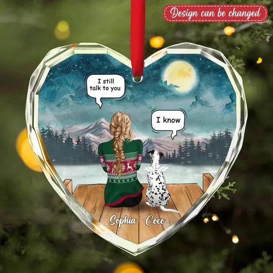 Personalized Memorial Pet Heart Glass Ornament - Adult/Couple With Up to 3 Pets - I Still Talk To You
