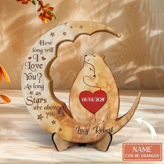 Personalized Bear Couple 2 Layered Wooden Art - Gift Idea Couple - How Long Will I love You