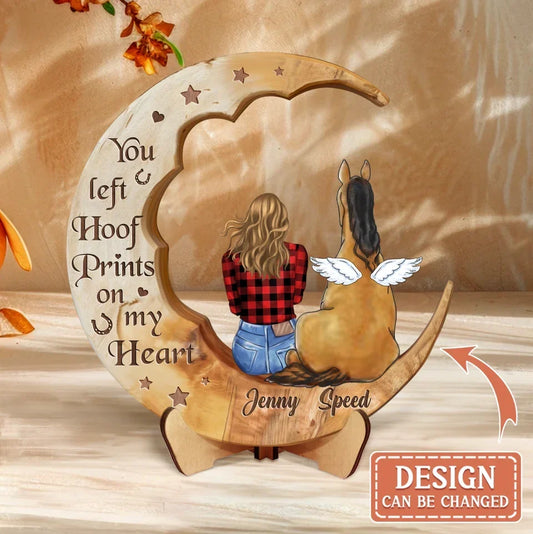 Personalized Memorial Horse Moon Wooden Art - Memorial Gift Idea For Horse Lover - You Left Hoof Prints On My Heart