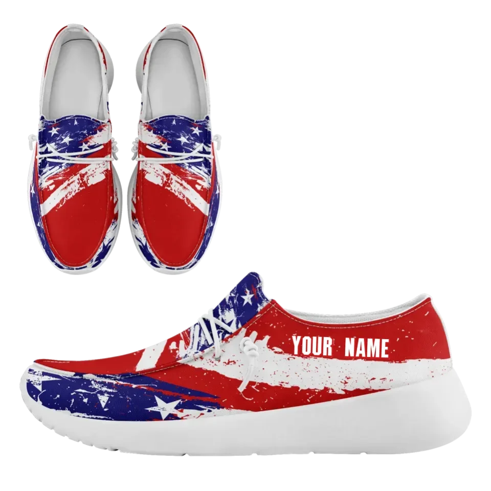Personalized  America Flag Sneakers, Custom Patriotic Loafer Shoes,  Canvas Slip On Shoes,FN018-24020303-1w