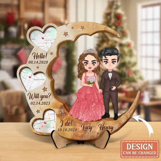 Personalized Wedding Couple 2 Layered Wooden Art - Anniversary Gift Idea Couple - Hello Will You I Do