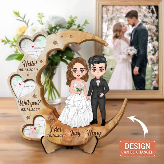 Personalized Wedding Couple 2 Layered Wooden Art - Anniversary Gift Idea Couple - Hello Will You I Do