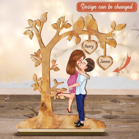 Personalized Couple Kissing 2 Layered Wooden Art - Gift Idea For Couple