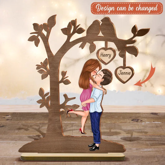 Personalized Couple Kissing 2 Layered Wooden Art - Gift Idea For Couple