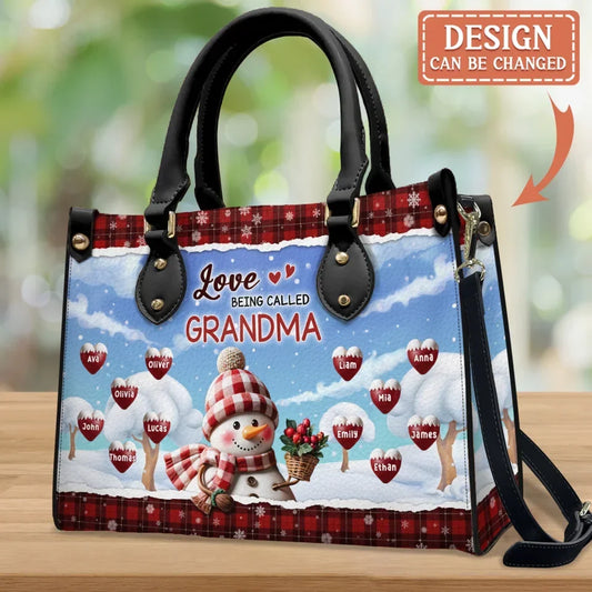 Personalized Grandma PU Leather Handbag With Long Straps - Up to 12 Kids - Christmas Gift Idea For Grandma/Nana - Blessed To Be Called Grandma