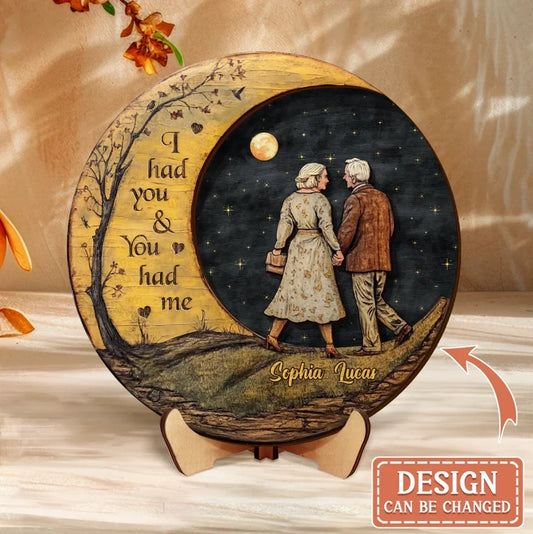 Custom Personalized Old Couple Moon 2 Layered Wooden Art - Gift Idea For Couple - I Had You & You Had Me
