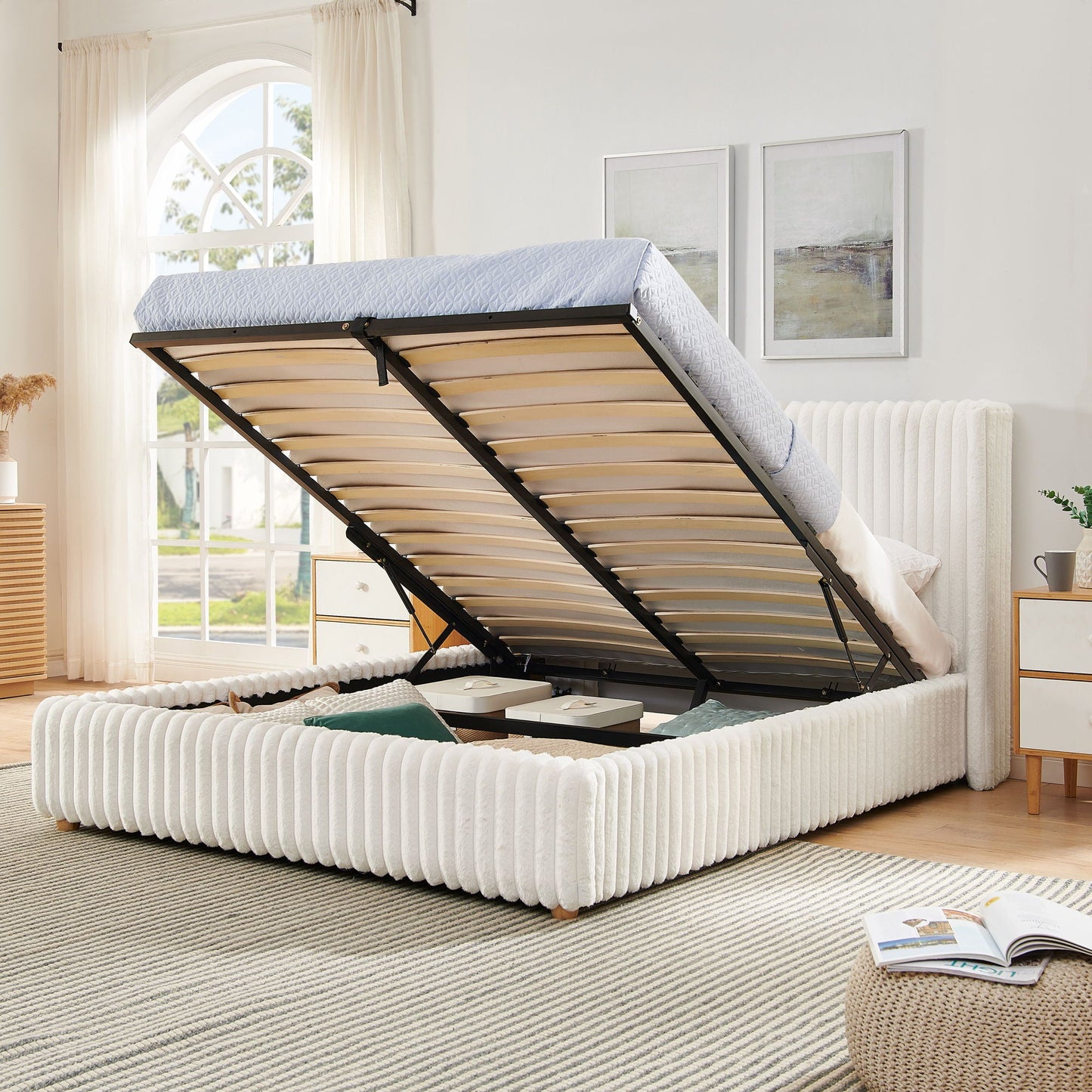 Functional Vertical Striped Bed With Gas Lift Storage