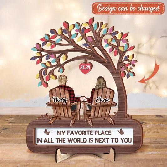 Personalized Couple Wooden Art - Gift Idea For Couple/Him And Her - My Favorite Place In All the World Is Next To You