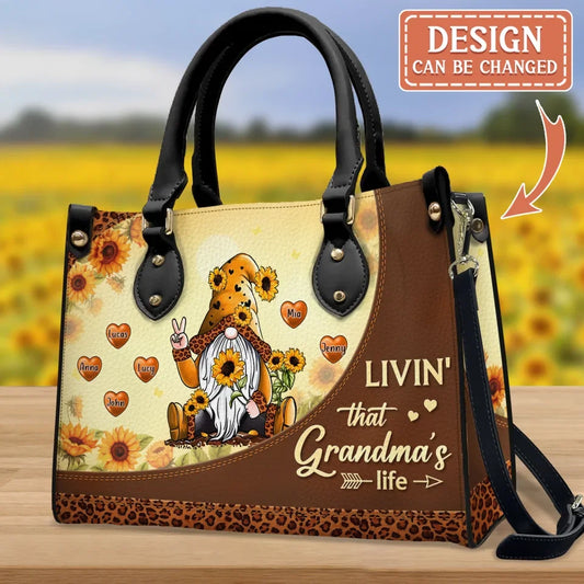 Personalized Grandma PU Leather Handbag With Long Straps - Gift Idea For Grandma - Livin' That Grandma's Life