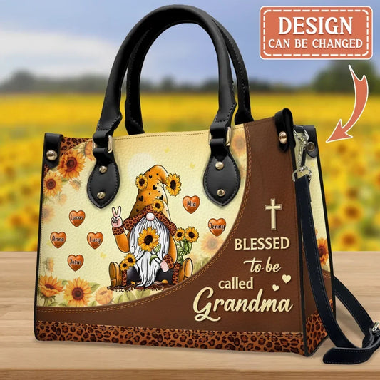 Personalized Grandma PU Leather Handbag With Long Straps - Gift Idea For Grandma - Livin' That Grandma's Life