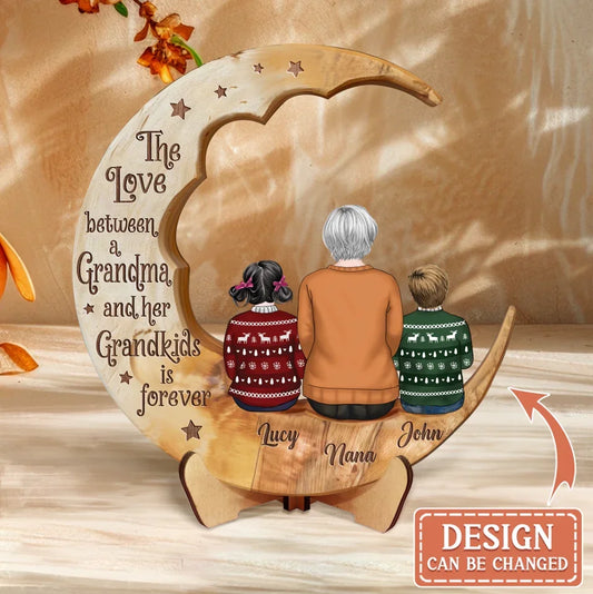 Personalized Grandma And Kids Wooden Art - Christmas Gift Idea For Grandma - The Love Between A Grandma & Her Grandkids Is Forever