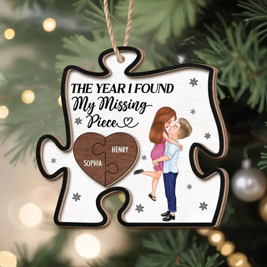 Personalized Couple 2 Layered Wooden Ornament - Gift Idea For Couple - The Year I Found My Missing Piece