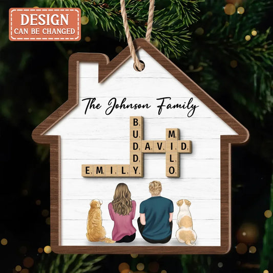Personalized Family Pet Puzzle 2 Layered Wooden Ornament - Christmas Gift Idea For Family/Pet Lover