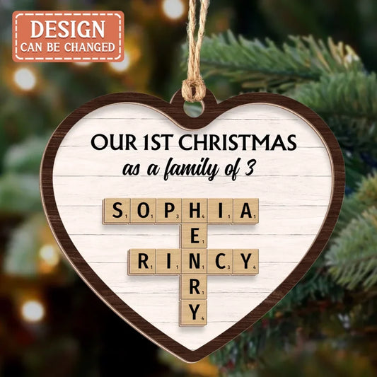 Personalized Family 2 Layered Wooden Ornament - Christmas Gift Idea For Family - Our First Christmas As A Family Of 3