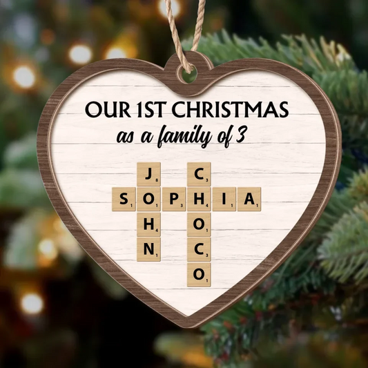 Personalized Family 2 Layered Wooden Ornament - Christmas Gift Idea For Family - Our First Christmas As A Family Of 3