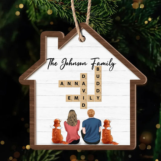 Personalized Family Pet Puzzle 2 Layered Wooden Ornament - Christmas Gift Idea For Family/Pet Lover