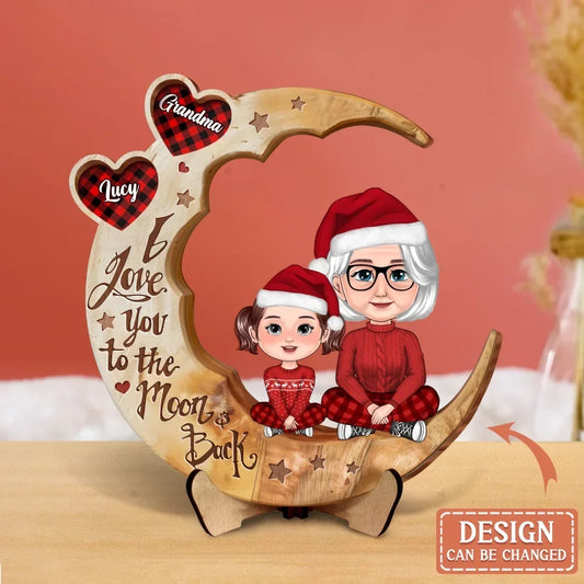 Personalized Grandma And Grandkid 2 Layered Wooden Art - Christmas Gift Idea For Grandma - I Love You To The Moon & Back