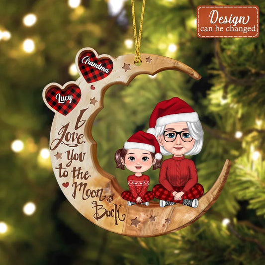 Personalized Grandma And Grandkid 2 Layered Wooden Ornament - Christmas Gift Idea For Grandma - I Love You To The Moon & Back