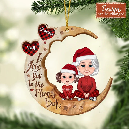 Personalized Grandma And Grandkid 2 Layered Wooden Ornament - Christmas Gift Idea For Grandma - I Love You To The Moon & Back