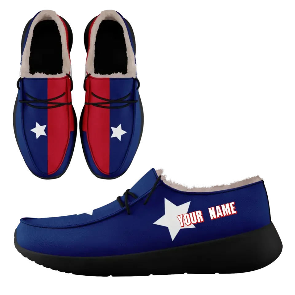 Personalized USA Flag Sneakers, Custom Stars and Stripes Loafer Shoes, Fur Lining Shoe, Pride in Comfort,FN042-24020304-5b