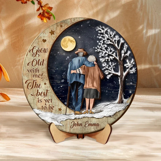 Personalized Old Couple Moon Wooden Art - Gift Idea For Couple - You & Me We Got This