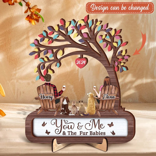 Personalized Couple With Pets Wooden Art - Up to 4 Dogs/Cats/Rabbits - Gift Idea For Couple/Pet Lover - You & Me & The Fur Babies