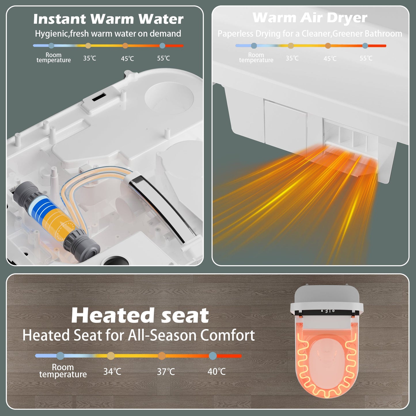 Smart Toilet With Bidet Built-In, Auto Flush, Heated Seat & Warm Air Drying