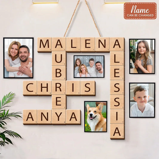 Personalized Hanging Family Crossword Puzzle Art Wooden Sign - Family Gift Idea