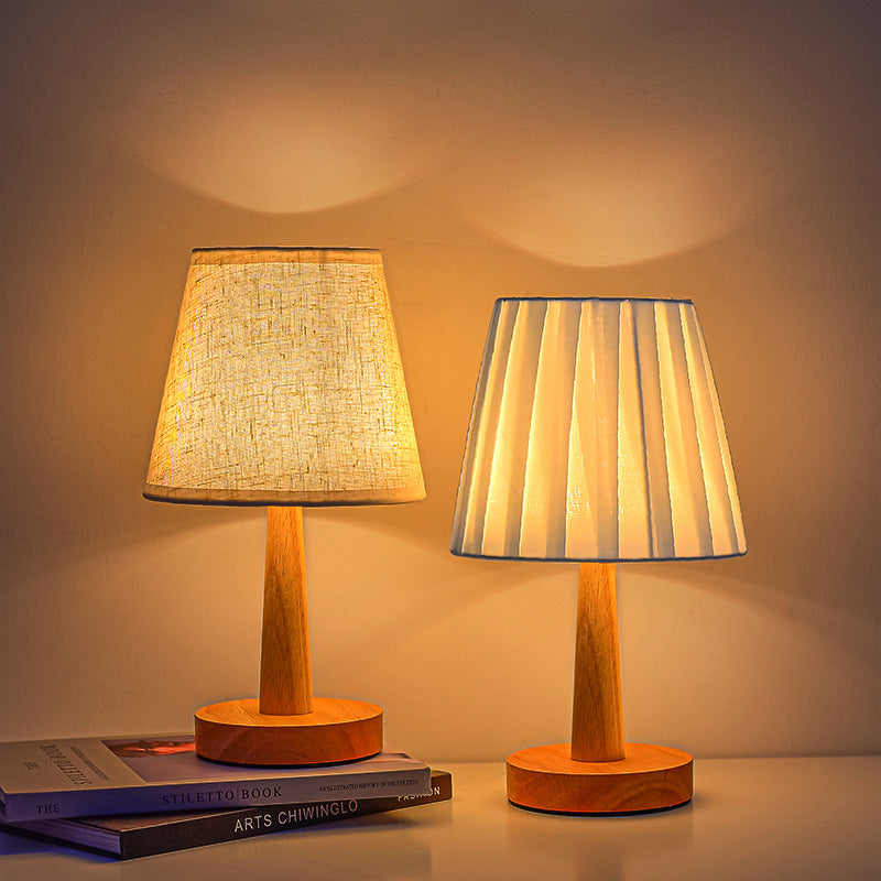 Simple Modern Creative LED Bedside Lamp Dimming Remote Control Solid Wood Small Table Lamp