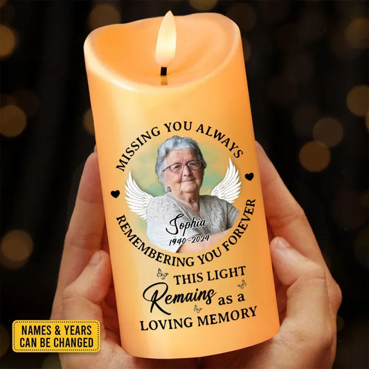 Personalized Memorial Led Candle - Upload Photo - Memorial Gift Idea For Family Member - This Light Remains As A Loving Memory