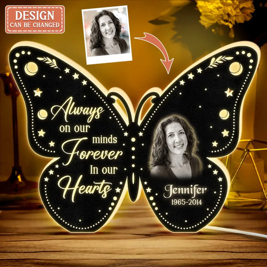Personalized Memorial Butterfly Light Box - Memorial Gift Idea For Family Member - Upload Photo - Always On Our Minds Forever In Our Hearts