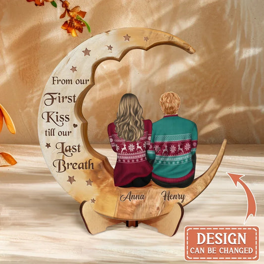 Personalized Couple On The Moon Wooden Art - Gift Idea For Couple - In You I've Found The Love Of My Life & My Closest, Truest Friend